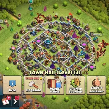 Clash of Clans Accounts High-End LV 106|TH 13-BH 7|HH 7|Limited Skin|BK 40,AQ 51,GW 22,MP 23,RC 19|BM 6|1,5K Gems|Free CN