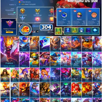 Mobile Legends: Bang Bang Accounts #4617 304 Skins | Franco King of Hell (LEGEND) | Floryn Fluffy Dream (SANRIO) | Karina