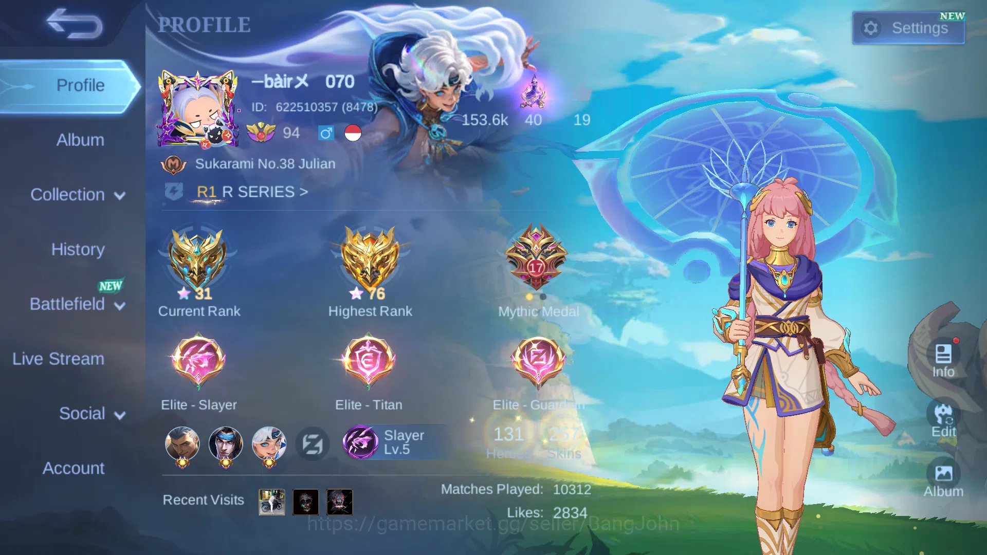 Hero 131 | Skin 257 | Clouds Kagura | M7 Granger | Lightborn Granger+Alucard+Tigreal | Zodiac Martis+Aurora | Transformers Roger ML249B Mobile Legends: Bang Bang Others Hero 131 | Skin 257 | Clouds Kagura | M7 Granger | image 1