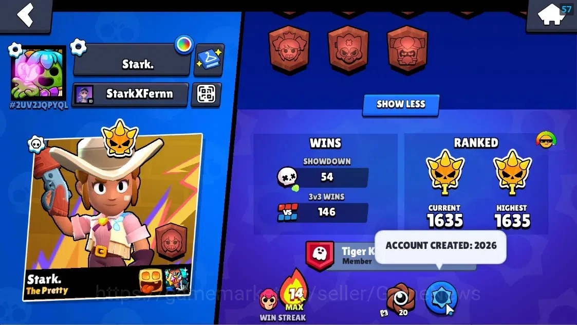 Brawl Stars Accounts 2972 Trophy|33 Brawlers 3 Max Lvl[Colt,Emz,Pearl]|1 Mythic (Porcelain Pearl),11 Epic Skin,etc|3502 3