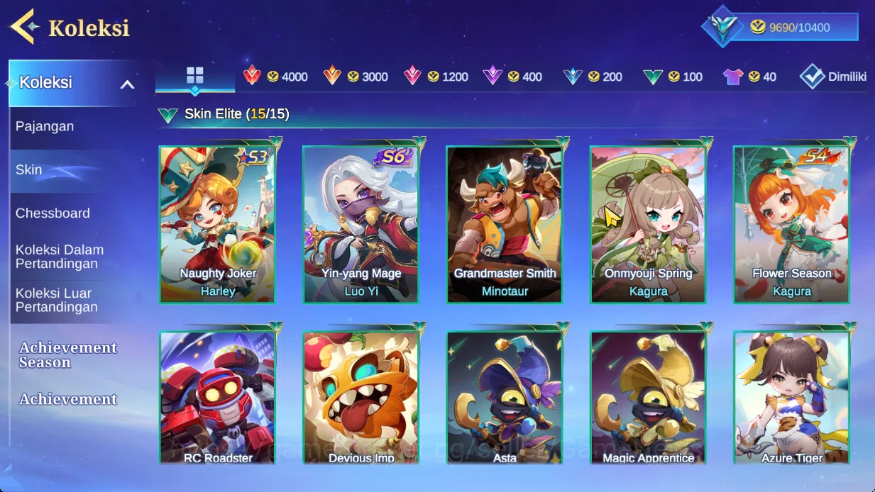 Magic Chess: Go Go Accounts Mythic 41|Bonus MLBB|36 Commander 9 Max|7 Chessboard|Magical (Cybercity),2 Epic,Etc|21 Skin|4 10