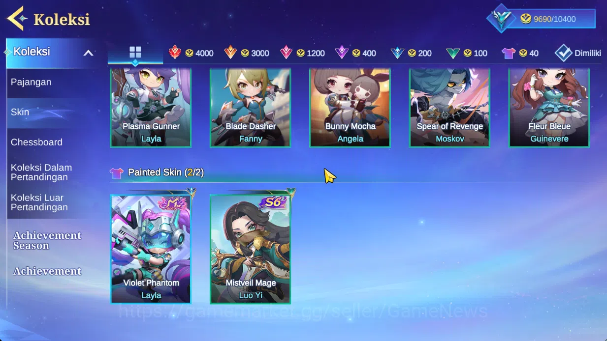 Magic Chess: Go Go Accounts Mythic 41|Bonus MLBB|36 Commander 9 Max|7 Chessboard|Magical (Cybercity),2 Epic,Etc|21 Skin|4 12