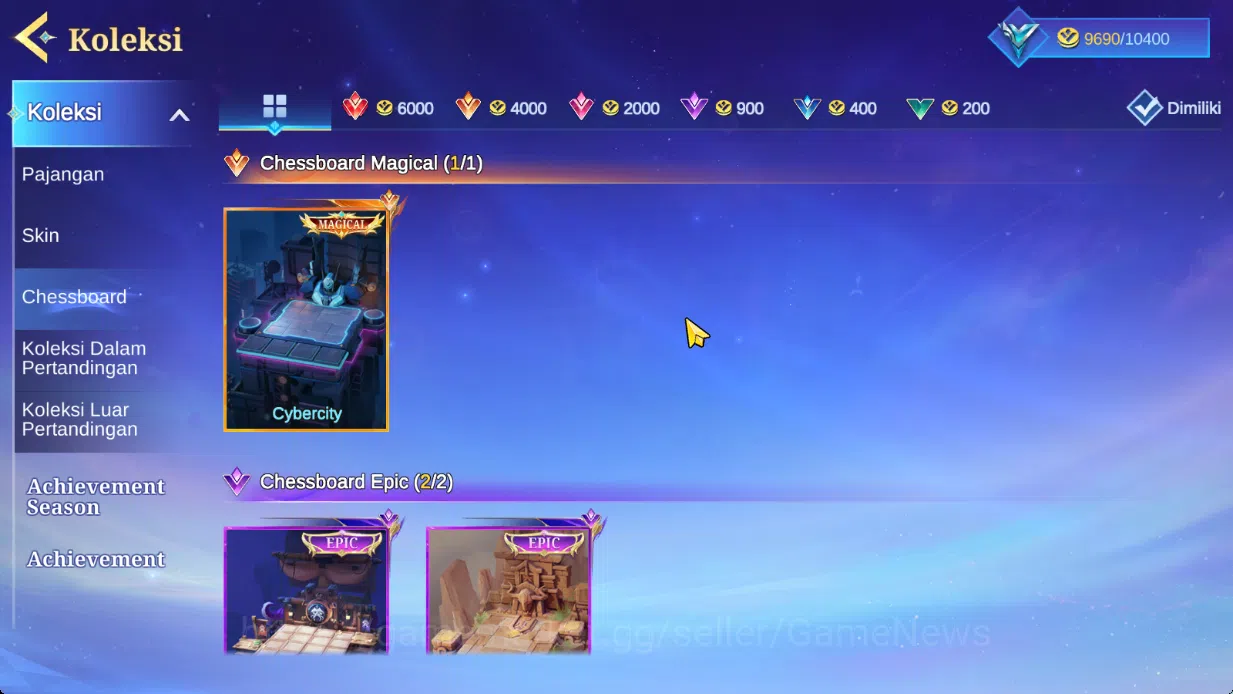 Magic Chess: Go Go Accounts Mythic 41|Bonus MLBB|36 Commander 9 Max|7 Chessboard|Magical (Cybercity),2 Epic,Etc|21 Skin|4 6