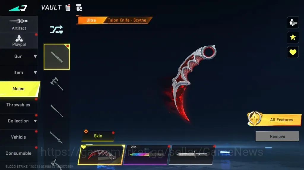 Blood Strike Accounts Rare Skin Asia|Meele Ultra Talon Knife Scythe|500 Gold|6 Ultra AR97 Bit Strike,MP7 1