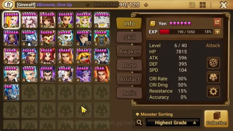Summoners War: Sky Arena Accounts End-Game GLOBAL Lv 92|3 LD[Artamiel,Rick,Dr Albert]|36 Total NB5[Shi Hou,Vanessa,Etc]+72 12