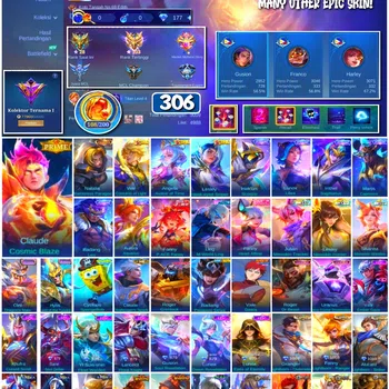 Mobile Legends: Bang Bang Accounts 🔥 #4072 🔥 💎 306 Skins 👑 Collector Natalia Warrioress Paragon ⚔️ Allstar Angela Avatar