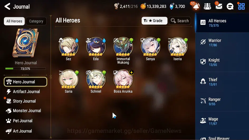 Epic Seven Accounts Starter GLOBAL Unverif|1 ML (Boss Arunka) + Schruel,Eda,Senya,Etc|PoH+Bless ON|3,7K SStone + 56K 6