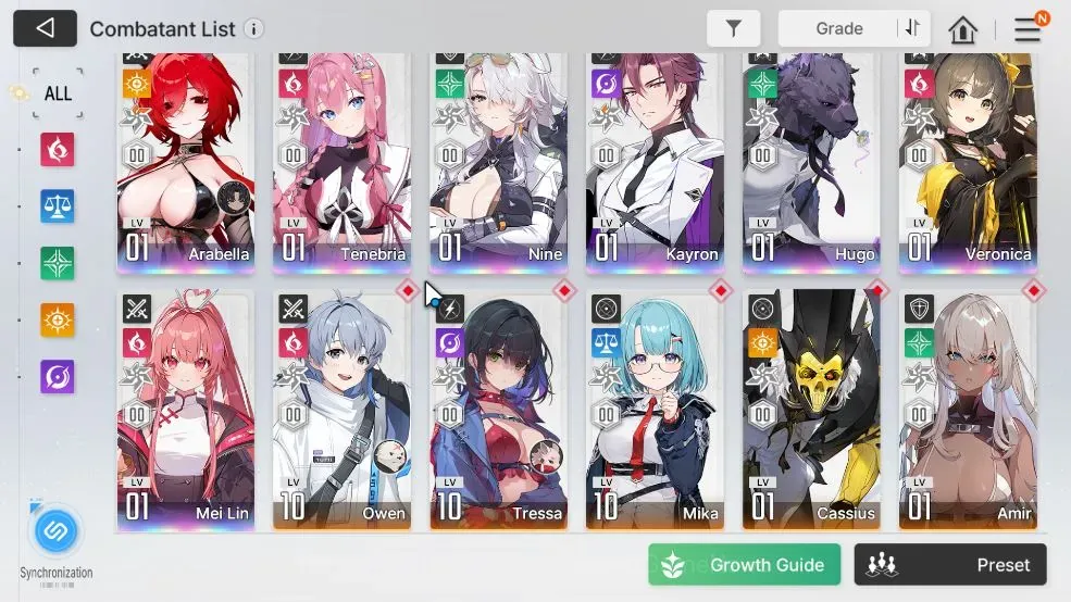 Chaos Zero Nightmare Accounts ASIA|Lv55|7 SSR(ArabellaM2+Sign,Nine,KayronM1,Tenebria,Hugo,Veronica,Mei Lin) 1 Combatant +1 1
