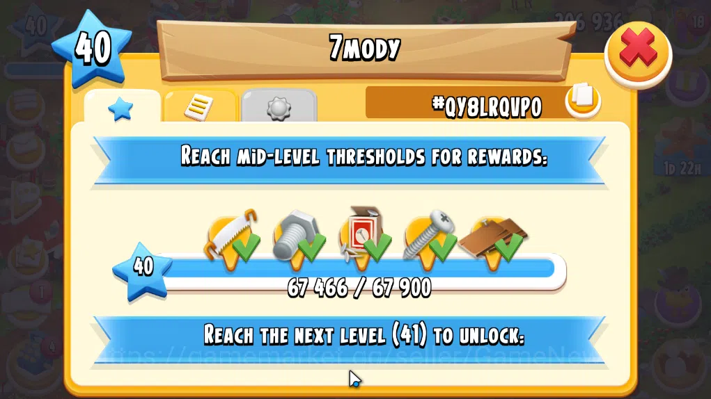 Hay Day Accounts Level 40 | Barn Storage 1100 + Silo Storage 625 | 206k Coins, 44 Diamonds |CN ON|Log Supercell ID|Take 10