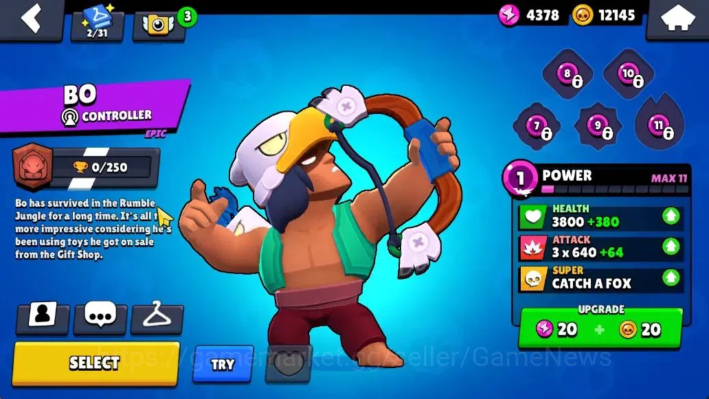 Brawl Stars Accounts 405 Trophy|12K Coins|16 Brawlers Myth Buzz|13 Skin|1 Myth Skin [Rude Lou] 1 Epic 1 SR|41 Gem 4K PP|Cn 17