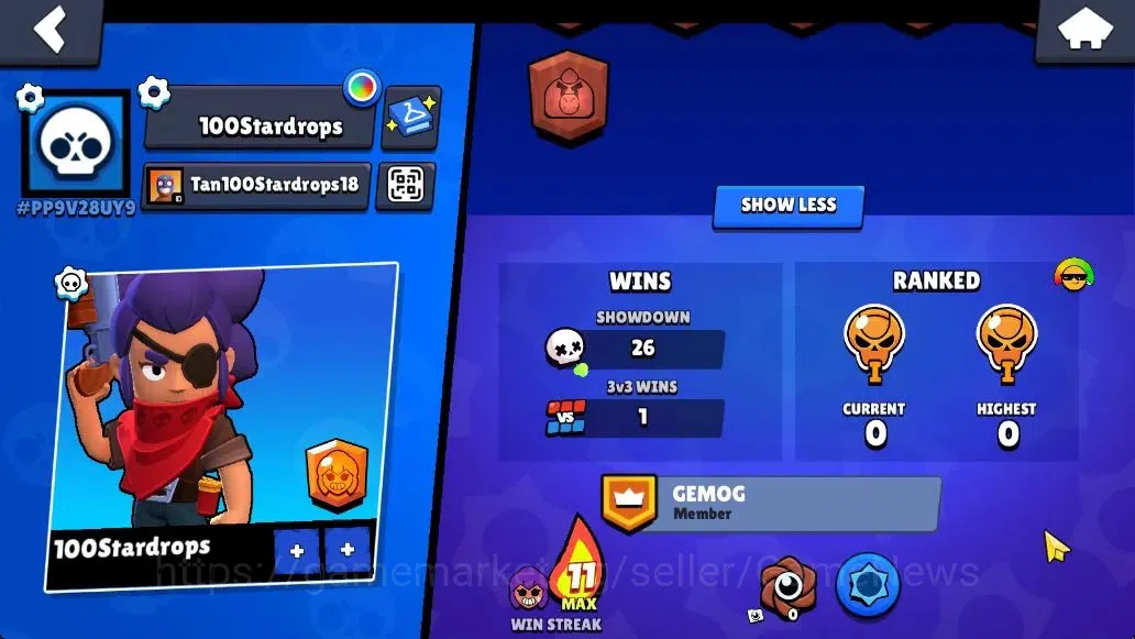 Brawl Stars Accounts 405 Trophy|12K Coins|16 Brawlers Myth Buzz|13 Skin|1 Myth Skin [Rude Lou] 1 Epic 1 SR|41 Gem 4K PP|Cn 4