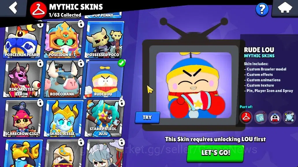 Brawl Stars Accounts 405 Trophy|12K Coins|16 Brawlers Myth Buzz|13 Skin|1 Myth Skin [Rude Lou] 1 Epic 1 SR|41 Gem 4K PP|Cn 9