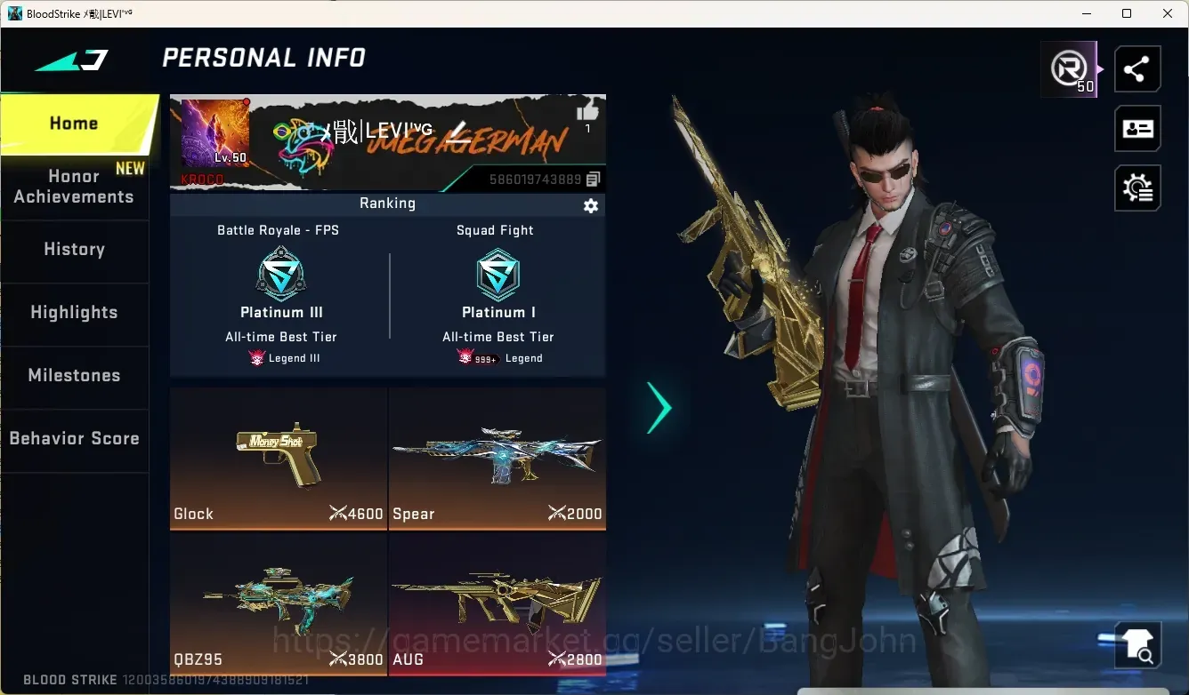 Blood Strike Accounts Rare Skin ASIA|2 Eternal Gun:AUG-Empyrean&D.Eagle-Scorpius|2 Ultar Melee|7 Collab Gun|4 Limited 1
