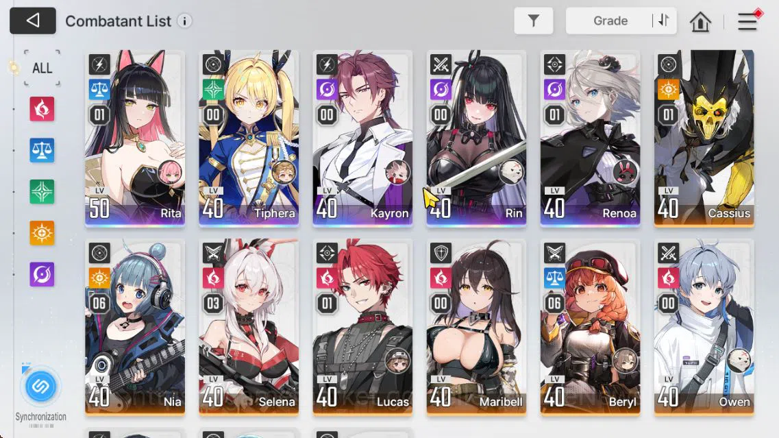 Chaos Zero Nightmare Accounts GLOBAL Lv 41|5 SSR(RitaM1,Tiphera,Kayron,Rin,RenoaM1)+10 SR(NiaM6,BerylM6,etc)|14 SR 3