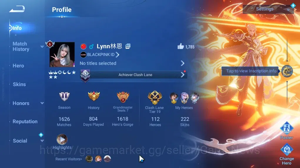 Honor of Kings Accounts Rare Skin Hero112 Skin222|Flawless Yao,Frozen LadyZhen,Mythic Mulan,BLEACH Ichigo,SaintSei 2
