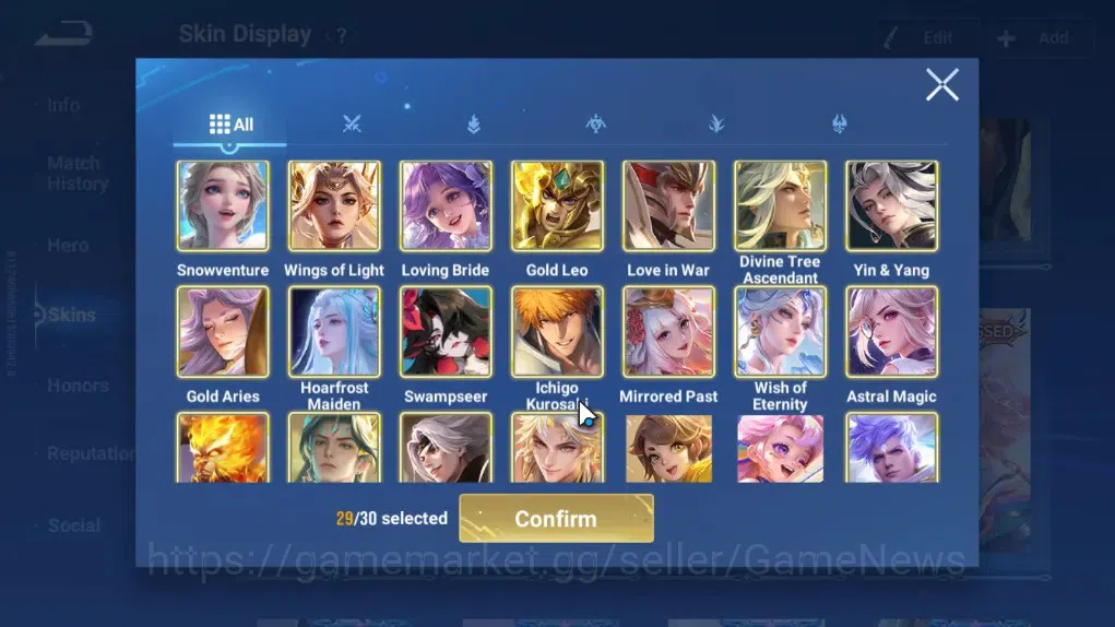 Honor of Kings Accounts Rare Skin Hero112 Skin222|Flawless Yao,Frozen LadyZhen,Mythic Mulan,BLEACH Ichigo,SaintSei 7