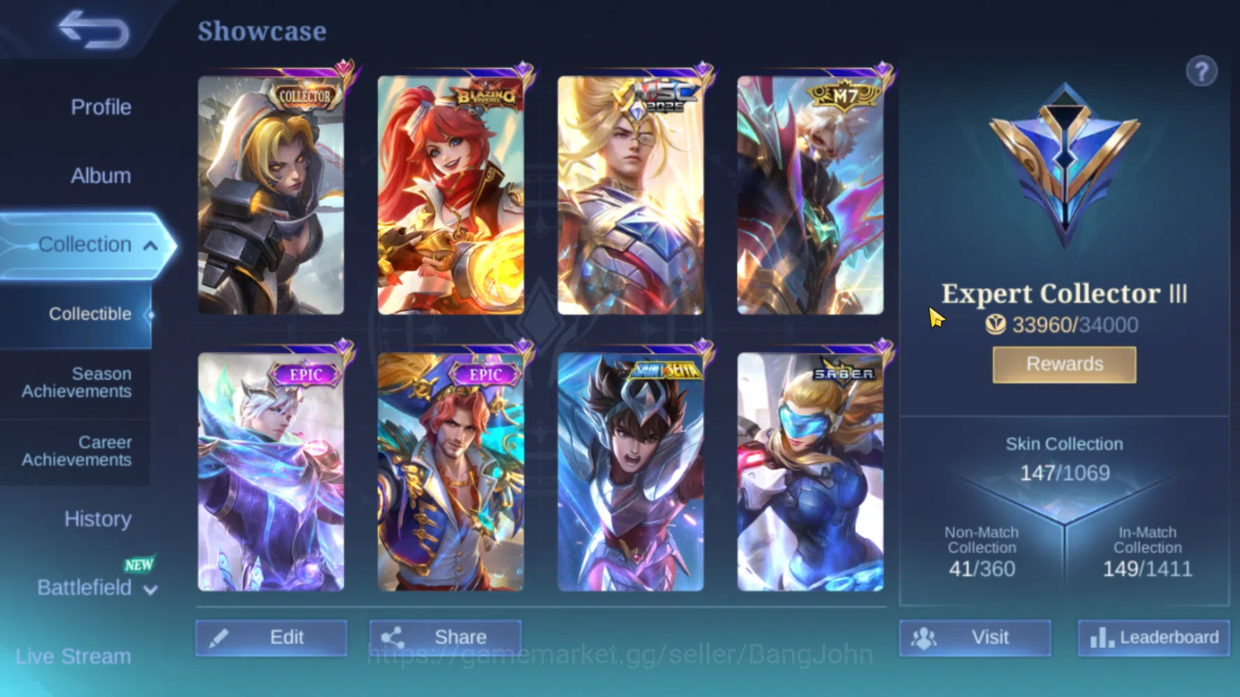 Mobile Legends: Bang Bang Accounts Others Hero 83 | Skin 147 | MSC Nathan | M7 Granger | Epic Gussion | Epic Clint |  Saint 2