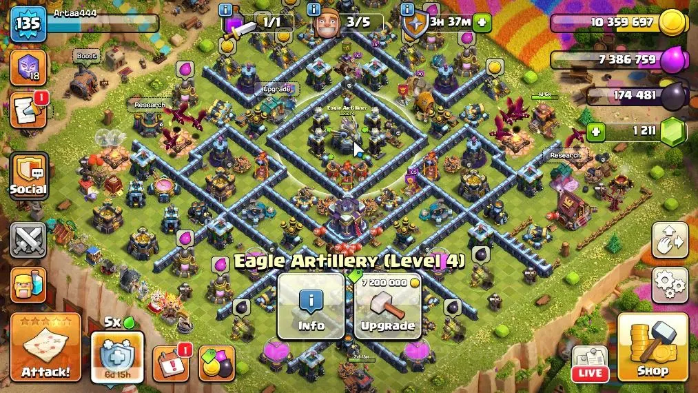 Clash of Clans Accounts High-End LV 135|TH 13-BH 9|HH 7|Limited Skin|BK 72,AQ 75,MP 27,GW 50,RC 25|BM 30|1,2K Gems|Protect 1