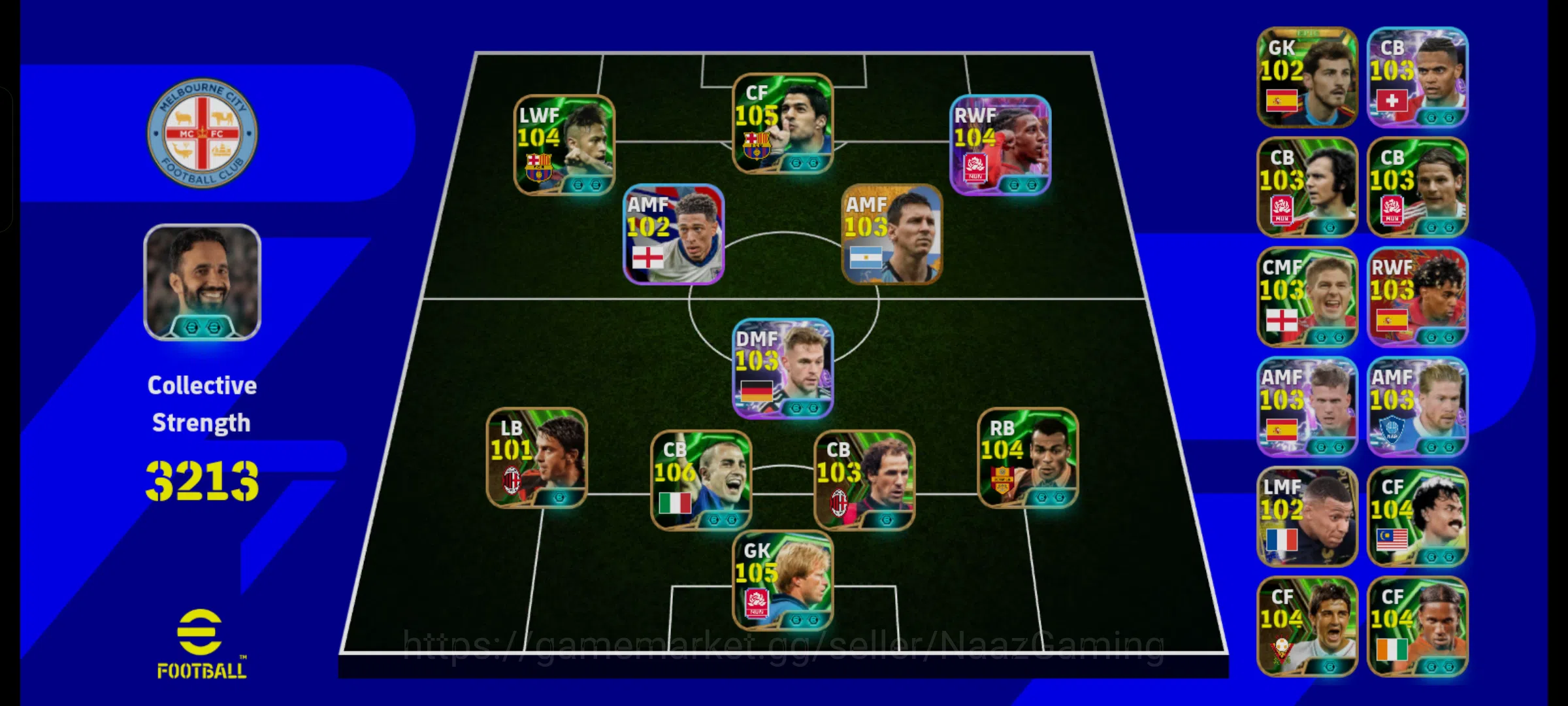 eFootball Accounts Legends & Iconic Players 3213+ Team I Messi 103 I Neymar 105 I Suarez 105 I Olise 104 I Cannavaro 106 I 1
