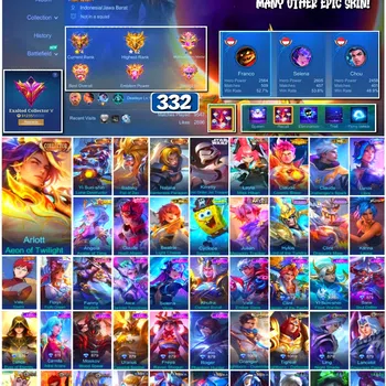 Mobile Legends: Bang Bang Accounts 🔥 #3982 🔥 332 Skins 💎 Exalted Collector V 👑 Collector Yi Sun-shin, Badang & Natalia