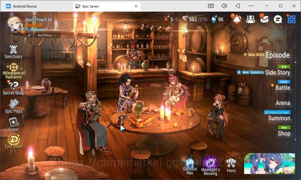 Epic Seven Accounts Starter Global Unverif|5 Moonlight 5★ :BA, LCB, SNY, TML|Rank 58|Starter|Stove(ES786Z) 12