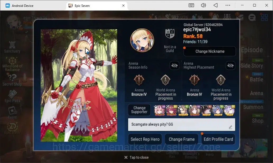 Epic Seven Accounts Starter Global Unverif|5 Moonlight 5★ :BA, LCB, SNY, TML|Rank 58|Starter|Stove(ES786Z) 20