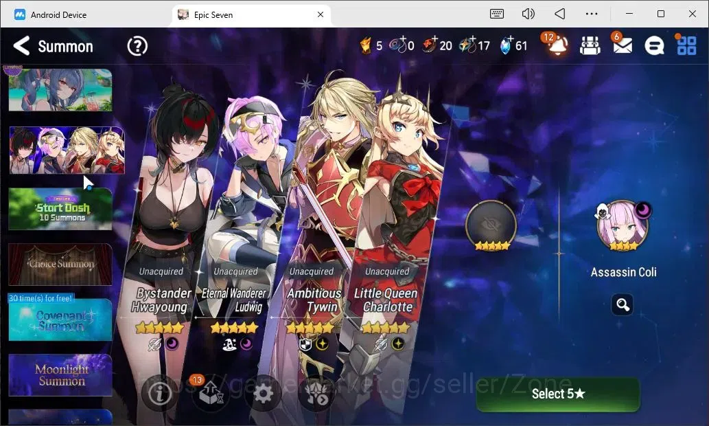Epic Seven Accounts Starter Global Unverif|5 Moonlight 5★ :BA, LCB, SNY, TML|Rank 58|Starter|Stove(ES786Z) 3