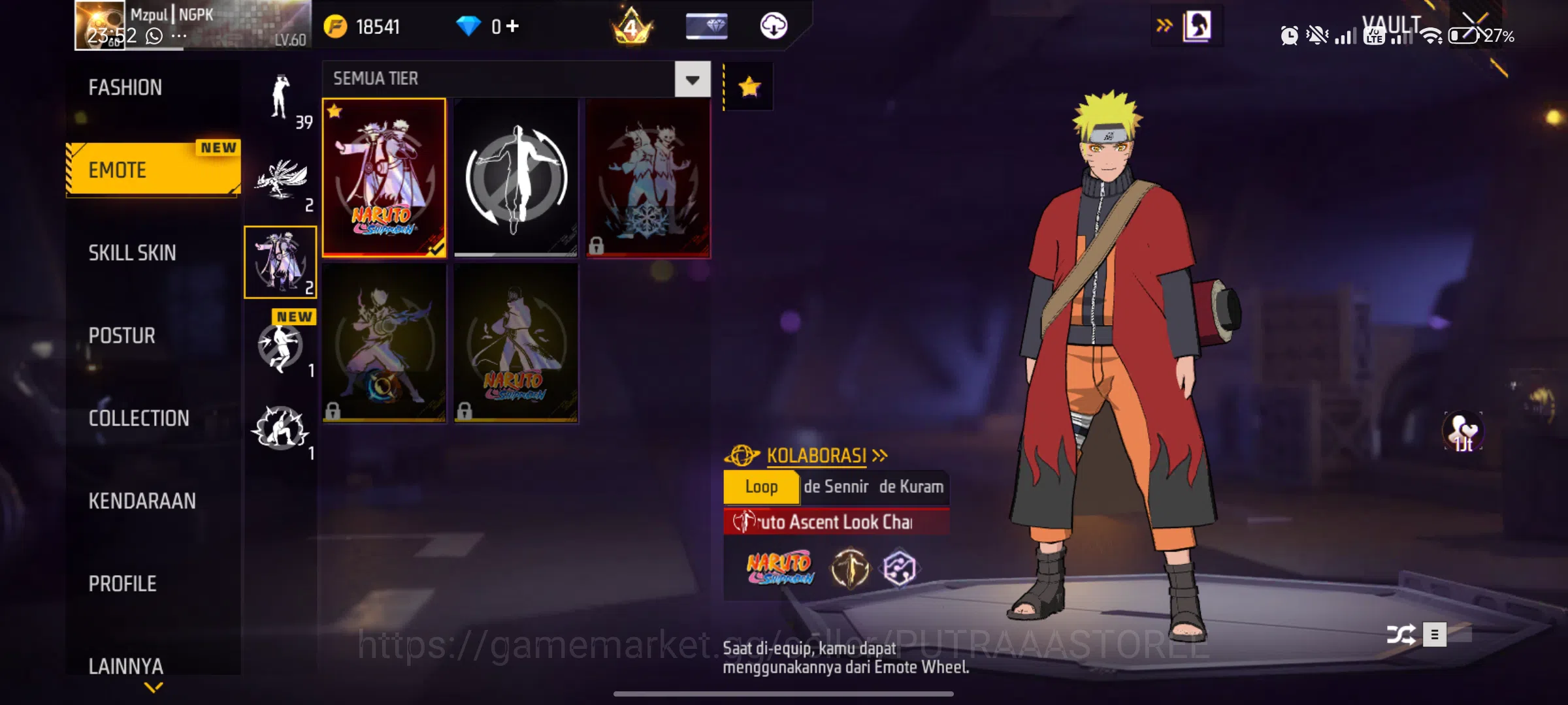 Free Fire Accounts FOR INDONESIA - BUNDLE BERUBAH -  MAX 1 - BUNDLE NARUTO - akun free fire murah dan bagus - dana pelajar 13