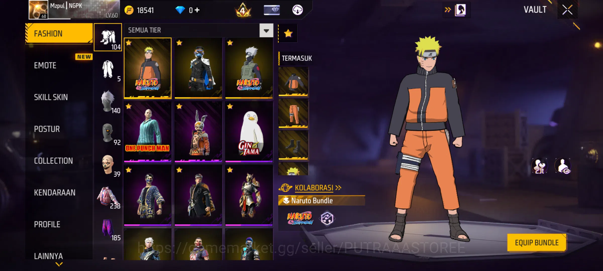 Free Fire Accounts FOR INDONESIA - BUNDLE BERUBAH -  MAX 1 - BUNDLE NARUTO - akun free fire murah dan bagus - dana pelajar 3