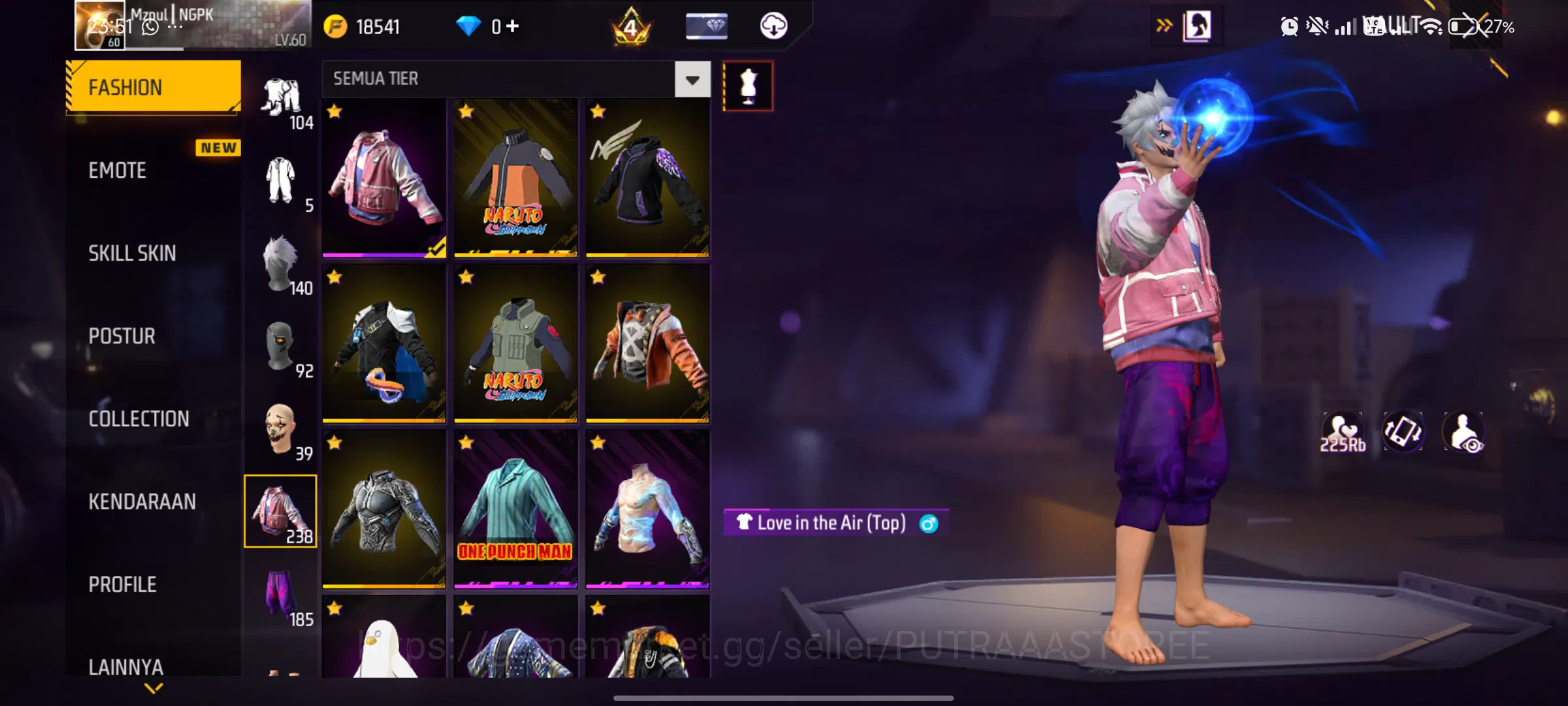 Free Fire Accounts FOR INDONESIA - BUNDLE BERUBAH -  MAX 1 - BUNDLE NARUTO - akun free fire murah dan bagus - dana pelajar 6
