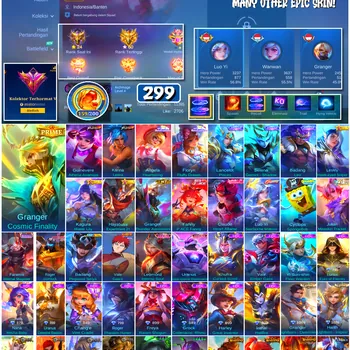 Mobile Legends: Bang Bang Accounts #4641 299 Skins | Granger Cosmic Finality (PRIME) | Angela Heartstring (SANRIO) | Floryn