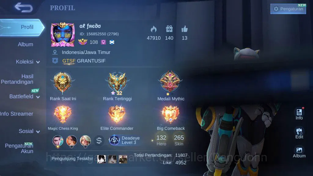 Mobile Legends: Bang Bang Accounts Global|renow|skin 152,hero 131 LB Kimmy,saber cycl image 1