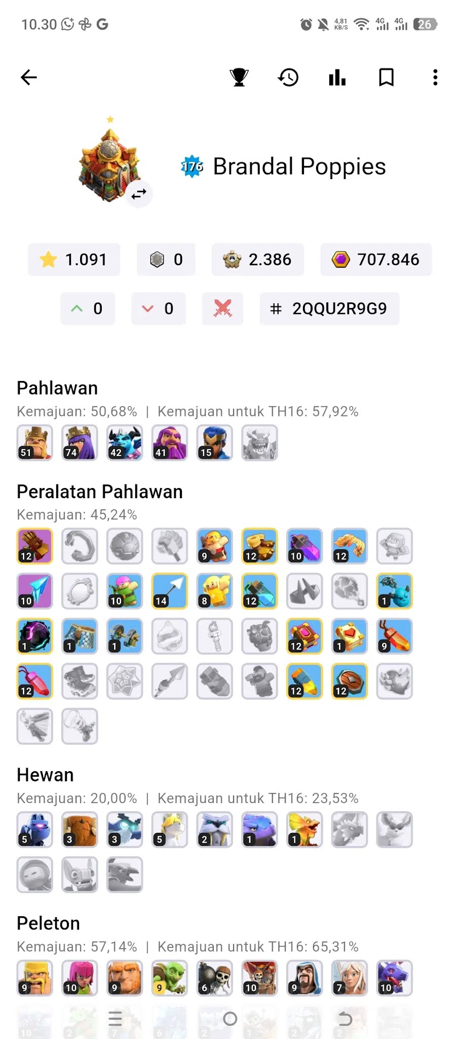 Clash of Clans Accounts TH13 707K War Stars Account | Near Max AQ 74, GW 4 image 18