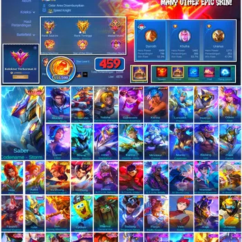 Mobile Legends: Bang Bang Accounts 🔥 #4097 🔥 💎 459 Skins 👑 Legend Saber Codename Storm ⚔️ Exalted Collector II ⭐ Legend