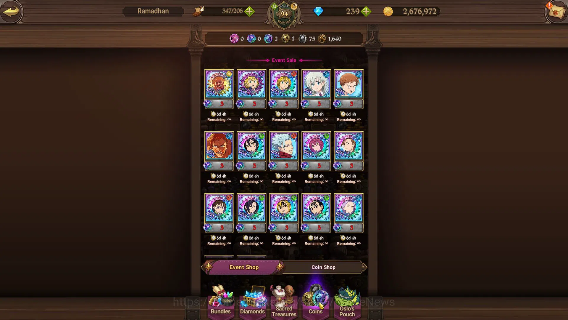 The Seven Deadly Sins: Grand Cross Accounts Asia|4,2M CC|57 LS+239 DM|1 LR+7 UR+Full Colab FF| image 15