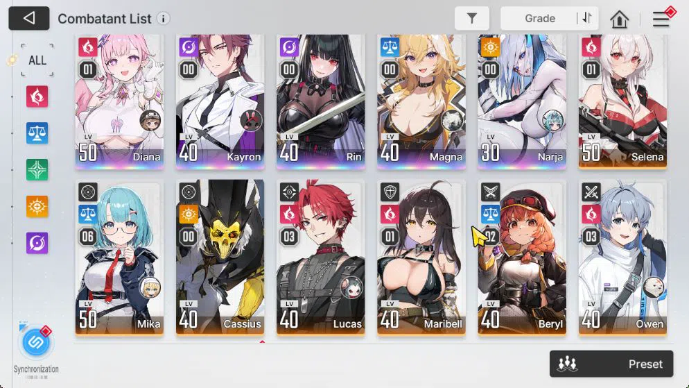 Chaos Zero Nightmare Accounts GLOBAL Lv42|5 SSR[DianaM1,Narja,Kayron,Magna,Rin]+10 SR[MikaM6,SelenaM1,Etc]+10 SR 3