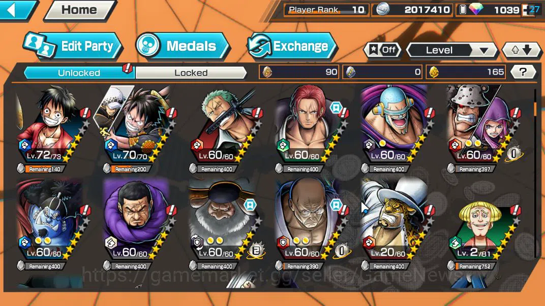 One Piece Bounty Rush Accounts Starter GLOBAL|5 EX|1039 RD|AMS[Borsalino],T5E St.Ethanbaron,T5E St.Jaygarcia,Divine 6