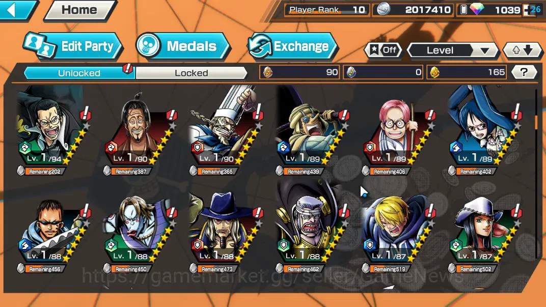 One Piece Bounty Rush Accounts Starter GLOBAL|5 EX|1039 RD|AMS[Borsalino],T5E St.Ethanbaron,T5E St.Jaygarcia,Divine 7