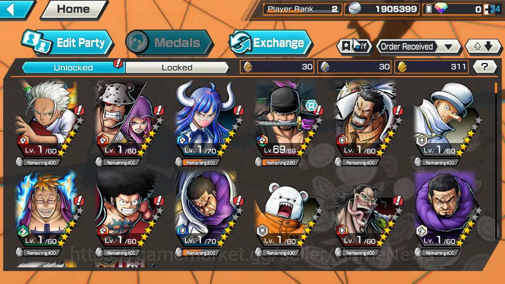 One Piece Bounty Rush Accounts Starter Global|6 EX|TFE Marshall D.Teach,G5 Luffy,T5E Jaygarcia,Roronoa Zoro,BP Kuzan,AMS 4