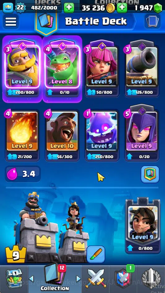 Clash Royale Accounts Midgame Lvl 22|Trophy 3256|KTL 9|Limited Skin|Card 68| 4 EVO 19 Epic 23 Rare 26 Common|Take 2