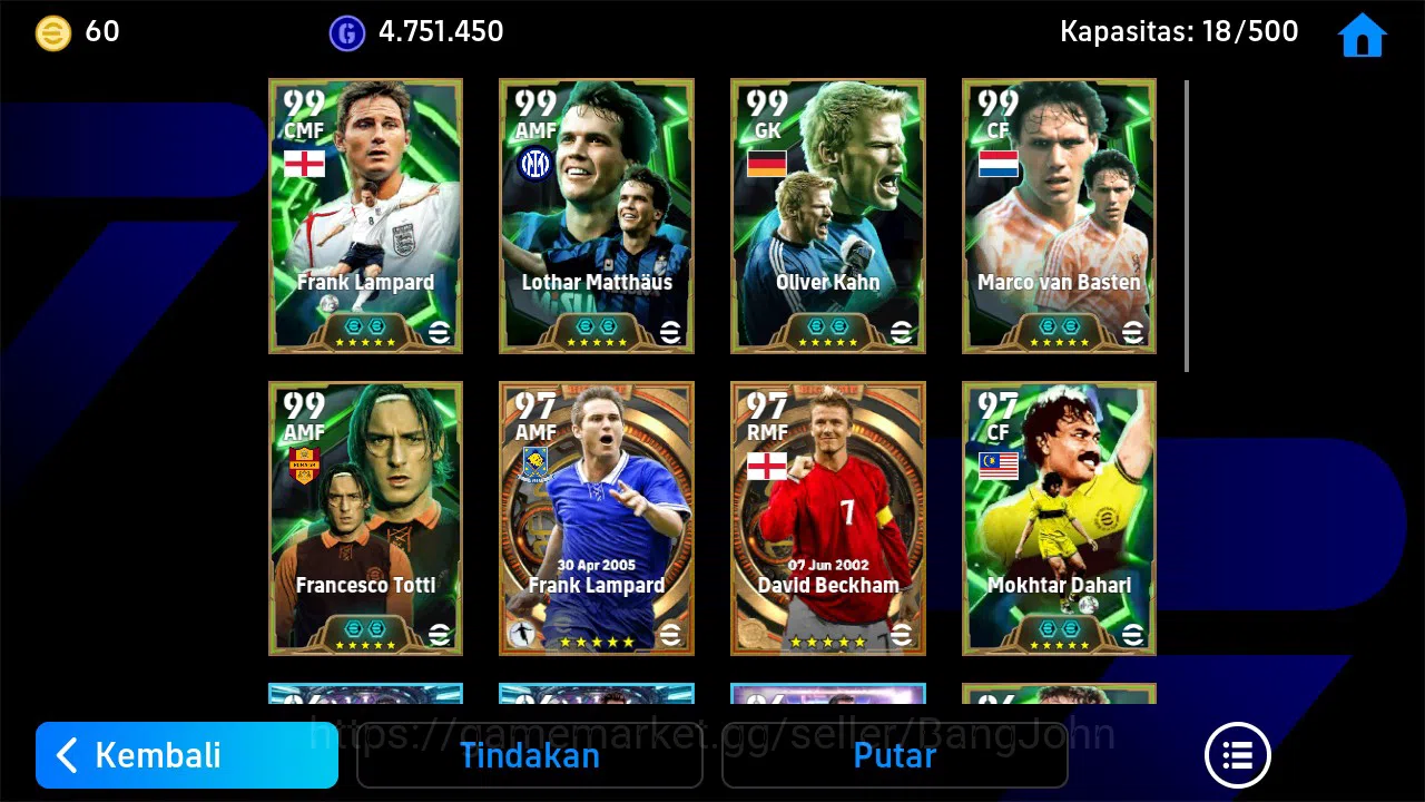 eFootball Accounts Legends & Iconic Players ANDROID|PW 3174|Epic F Lampard, O Khan, L Matthaus, F Totti, Hazard|2026|EFB1315B 3