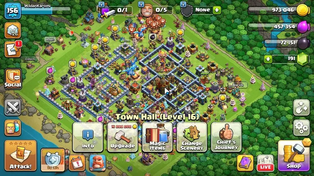Clash of Clans Accounts High-End LV 156|TH 16-BH 9|HH 10|Limited Skin|BK 63,AQ 70,GW 53,MP 40|BM 15,BC 15|Protect OFF|Take 1