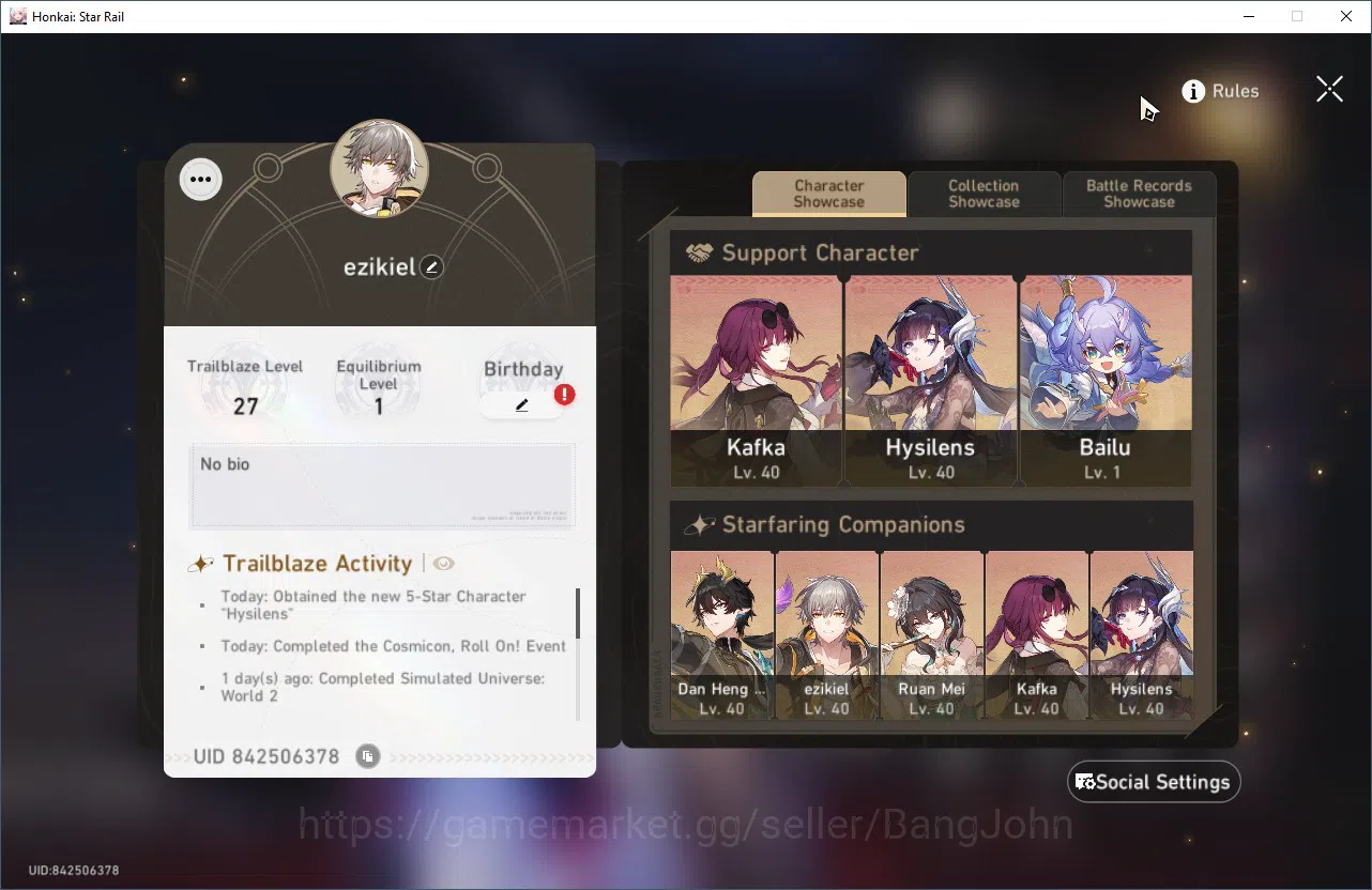Honkai Star Rail Accounts ASIA | TL 27 | 4 Limit | 1 Golden Ticket Kafka | D image 11