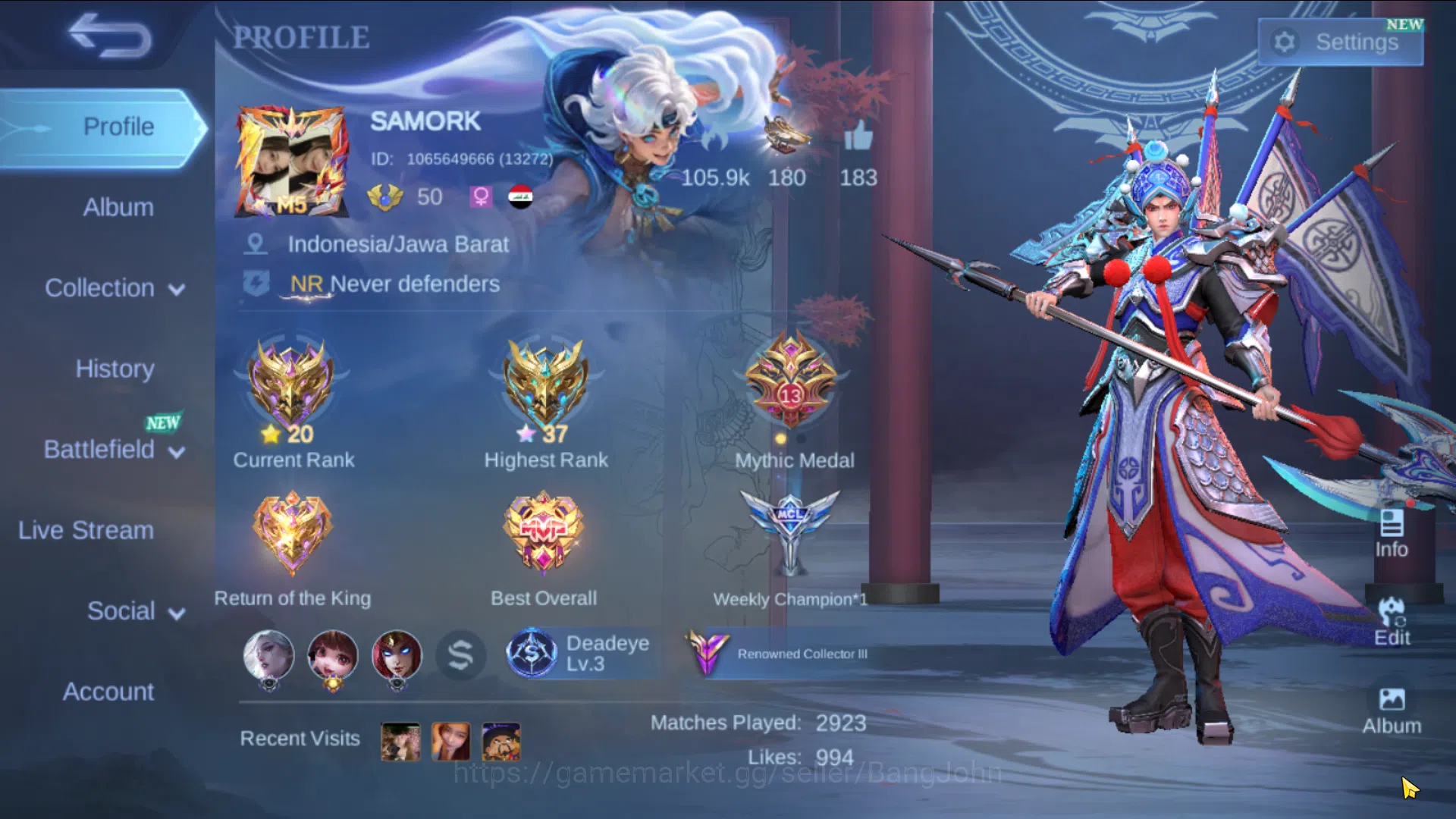 Mobile Legends: Bang Bang Accounts Hero 84, Skin 265, Recall TasTas, Good WR | LBox Z image 1