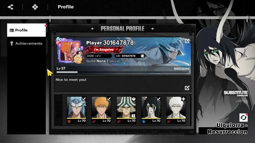 BLEACH: Soul Resonance Accounts NUVERSE SEA|Lvl 57|6 SSR|6 Sign|(UlquiorraRes,GrimmjowRes,Ichigo 2