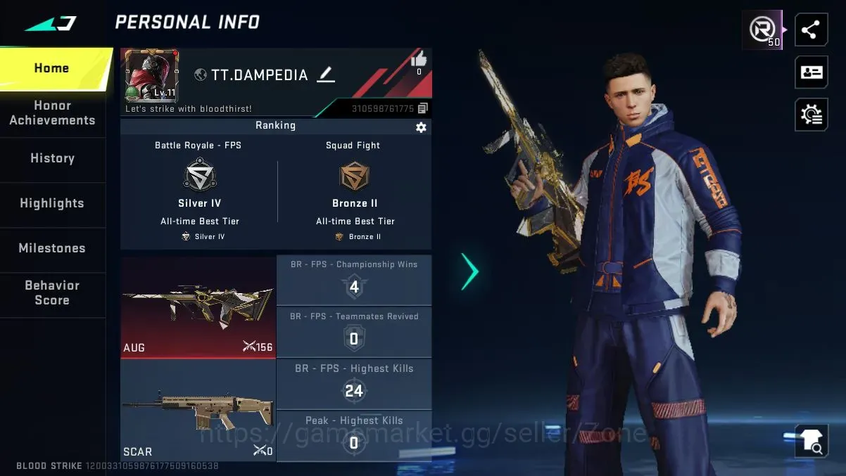 Blood Strike Accounts Collab Skin ASIA|1 ETERNAL: AUG-Empyrean|3 Legendary GUN|1 Collab KRAKEN-Enzo|2 EPIC LUCKY CHEST|Check 1