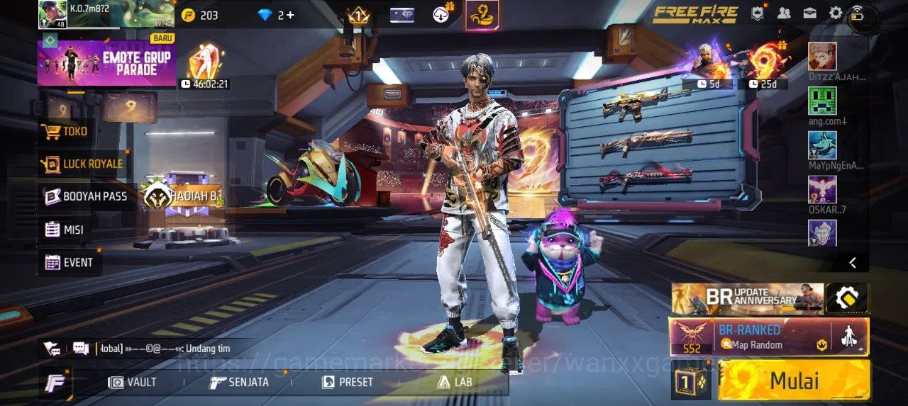 Free Fire Accounts Indonesia | AKUN LVL 48 VAULT 45 EMOTE 5 TAS 11 WEAPON 59 | W823 1
