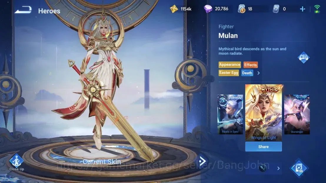 Honor of Kings Accounts Global | 112H 265S |MYTHIC Mulan|Saint Seiya Dharm image 3