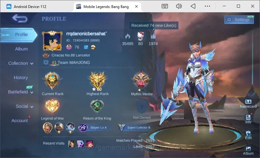 Mobile Legends: Bang Bang Accounts Collector Global|Hero 133|Skin 175|Expert|Collab Chou+Kimmy+Aldous+Badang+Cyclops|Mythic 1