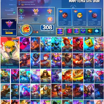 Mobile Legends: Bang Bang Accounts #4269 308 Skins | Gusion Minato Namikaze (NARUTO) | Vale Gaara (NARUTO) | Dyrroth Orochi